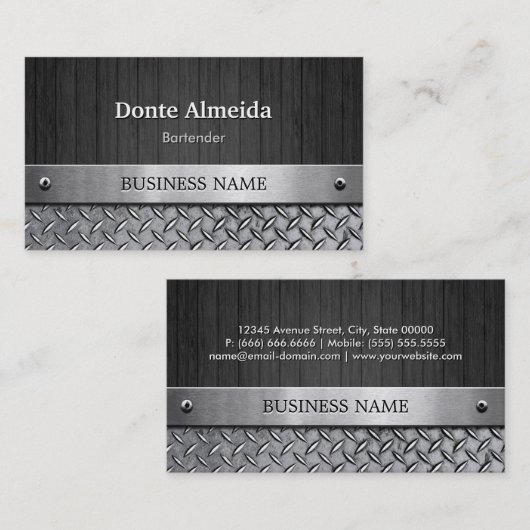 バーテンダー – 木材と金属の外観 名刺