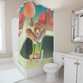 バーテンディングドッグレトロバー シャワーカーテン