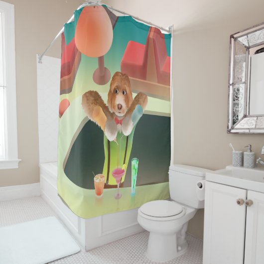 バーテンディングドッグレトロバー シャワーカーテン (インサイチュ)