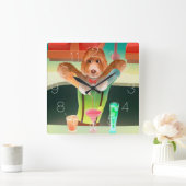 バーテンディングドッグレトロバー スクエア壁時計 (ホーム)