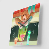 バーテンディングドッグレトロバー スクエア壁時計 (傾斜)