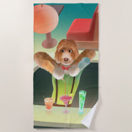 バーテンディングドッグレトロバー ビーチタオル