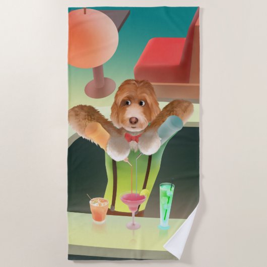 バーテンディングドッグレトロバー ビーチタオル (正面)