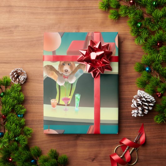 バーテンディングドッグレトロバー ラッピングペーパー (クリスマスギフト)