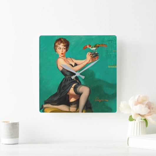 バーディのピンが上がるのを見る スクエア壁時計 (ホーム)