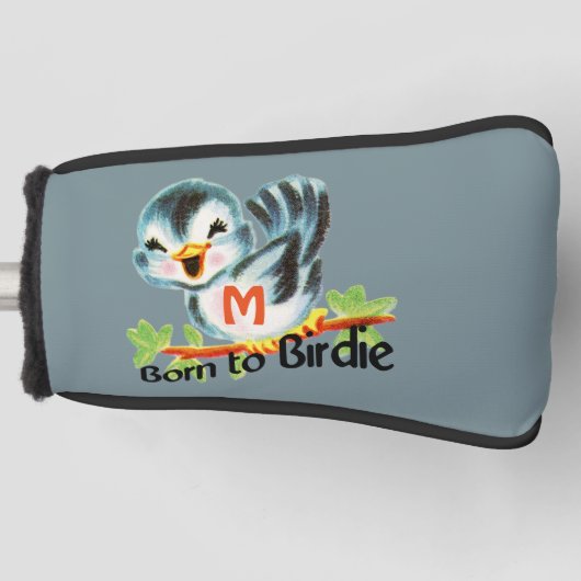 バーディをとること生まれるかわいく小さいレトロの鳥モノグラムの ゴルフヘッドカバー (正面)