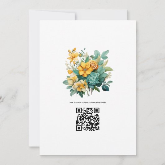 バーディグリスと金ゴールド結婚フローラ 招待状 (裏面)