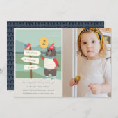 バーディベアマイルストーンエイジングフォト誕生日招待状 サンキューカード (正面/裏面)