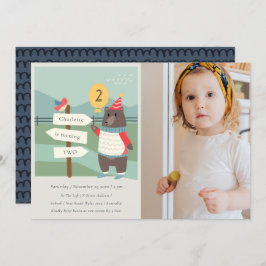 バーディベアマイルストーンエイジングフォト誕生日招待状 サンキューカード