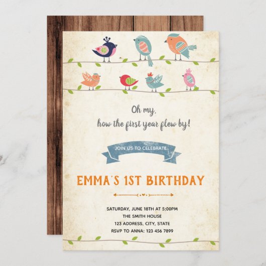 バーディ誕生日招待状 招待状 (正面/裏面)