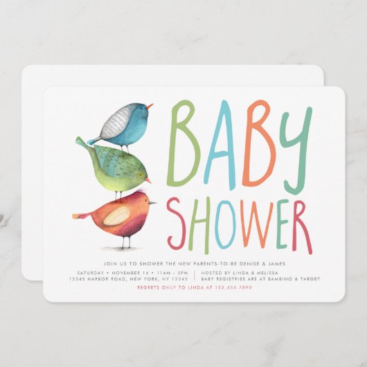 バーディ赤ちゃんシャワー 招待状 (正面/裏面)