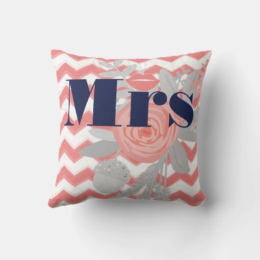 バーデミセス・リップネイビーコーラルグレージグザグザグジグザグフローラ クッション (裏面)