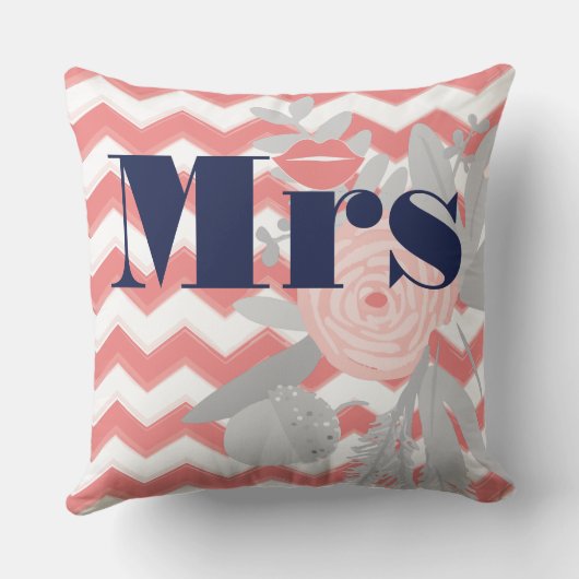 バーデミセス・リップネイビーコーラルグレージグザグザグジグザグフローラ クッション (裏面)