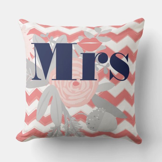 バーデミセス・リップネイビーコーラルグレージグザグザグジグザグフローラ クッション (正面)