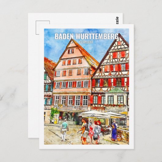 バーデンウルトンベルグドイツトラベルプレイスウォーターカラー ポストカード (正面/裏面)