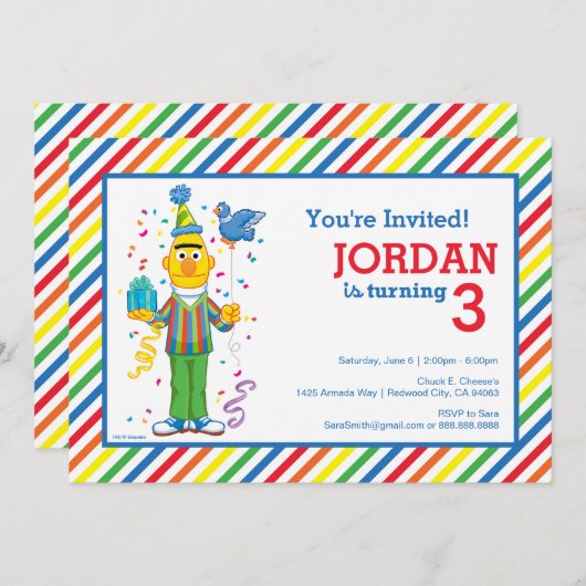 バートのストライプのな誕生日 招待状 (正面/裏面)