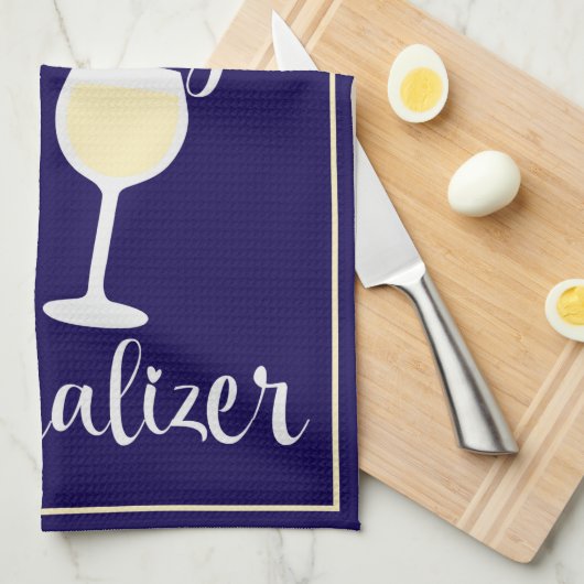 バートデイネイビーユーモアのあるワイン引用文デザイン キッチンタオル (四つ折り)