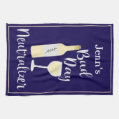 バートデイネイビーユーモアのあるワイン引用文デザイン キッチンタオル (横)