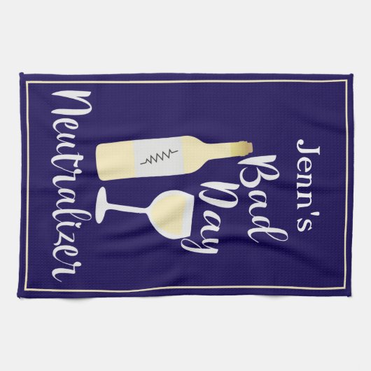 バートデイネイビーユーモアのあるワイン引用文デザイン キッチンタオル (横)