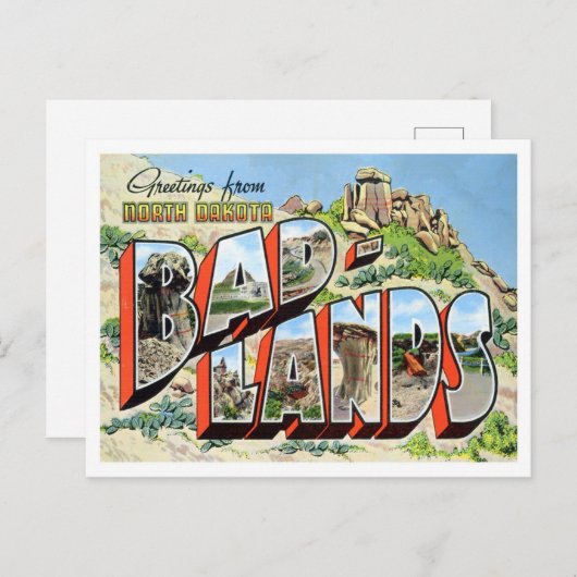 バートランズ、ノースダコタ州ヴィンテージビッグレター ポストカード (正面/裏面)