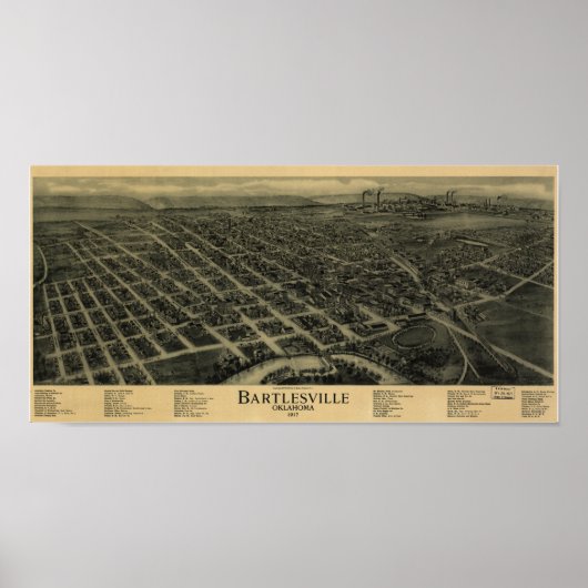 バートレスビルオクラホマ1917アンティークパノラママップ ポスター (正面)