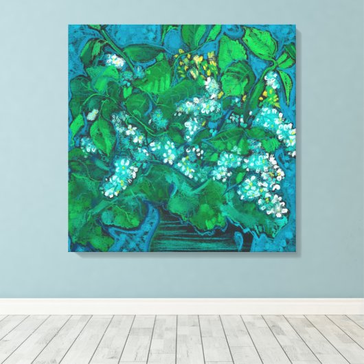 バードさくらんぼフラワーズブロッサムフローラパステル絵画ズ キャンバスプリント (インサイチュ (ウッドフロア))