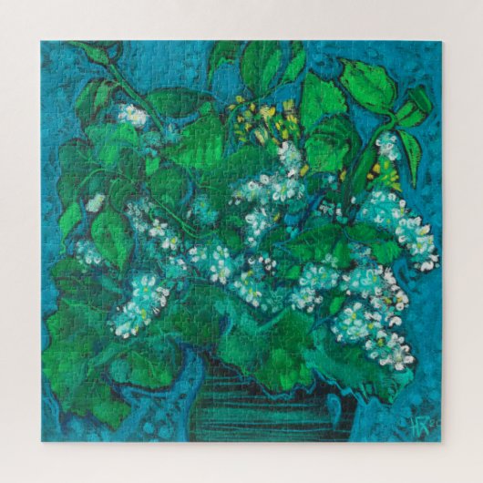 バードさくらんぼフラワーズブロッサムフローラパステル絵画ズ ジグソーパズル (縦)