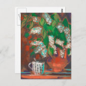 バードさくらんぼフラワーズブロッサムフローラパステル絵画ズ ポストカード (正面/裏面)