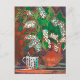 バードさくらんぼフラワーズブロッサムフローラパステル絵画ズ ポストカード