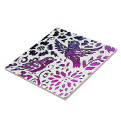 バードろうけつ染めモダンパープルブルーフローラウッドランド タイル (側面)