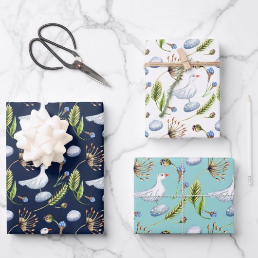 バードアンドコーンフラワー春屋外ブライダルシャワー ラッピングペーパーシート (正面)