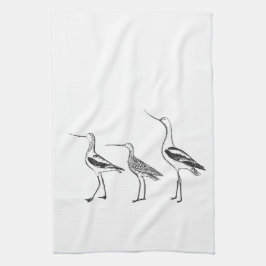 バードアートミニマルスケッチイン白黒 キッチンタオル