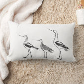 バードアートミニマルスケッチイン白黒 ランバークッション (ブランケット)