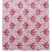 バードアートレッドホワイト シャワーカーテン (正面)