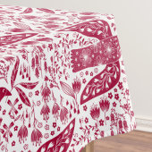 バードアートレッドホワイト テーブルクロス