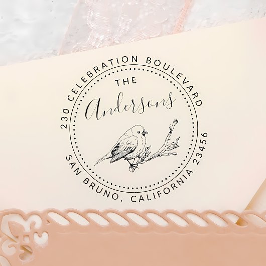 バードイラストレーションファミリー名ラウンド差出人住所 セルフインキングスタンプ