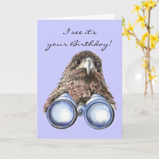 バードウォッチャー誕生日動物のユーモアが丘を越えて カード (黄色い花)