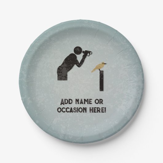 バードウォッチャー&双眼鏡 – 彼の名前またはおもしろい文字 ペーパープレート (正面)