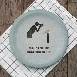 バードウォッチャー&双眼鏡 – 彼の名前またはおもしろい文字 ペーパープレート