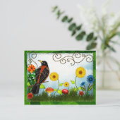 バードウォッチングお洒落フォークアート ポストカード (スタンド正面)