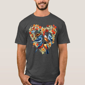 バードウォッチングハートフラワーリースバーダー野鳥観察for tシャツ