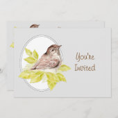 バードウォッチングパーティースズメバードバースデーパーティー 招待状 (正面/裏面)