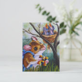 バードウォッチングフィールドマウスがネストウォーターカラーアートを見つける ポストカード (スタンド正面)