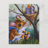 バードウォッチングフィールドマウスがネストウォーターカラーアートを見つける ポストカード (正面)