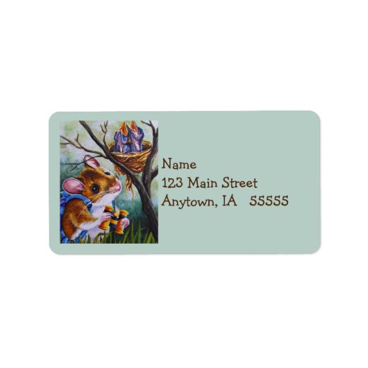 バードウォッチングフィールドマウスがネストウォーターカラーアートを見つける ラベル (正面)