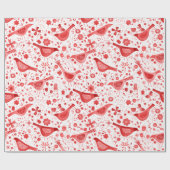 バードウォーター色の赤いクリスマスホリデー ラッピングペーパー (フラット)