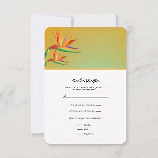 バードオブパラダイストロピカルフローラRSVPカード 出欠カード (正面)