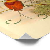 バードオブパラダイスバードグリーンレッドヴィンテージプリント ポスター (角)