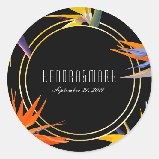 バードオブパラダイスフローラ結婚式用シール ラウンドシール (正面)