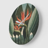 バードオブパラダイスヴィンテージテンプルオブフローラボタニカル ラージ壁時計 (傾斜)
